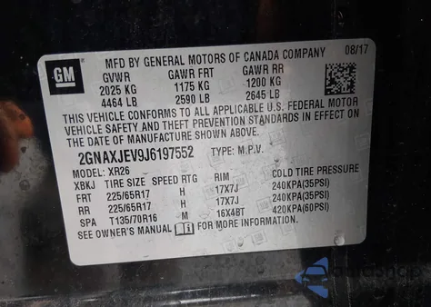 2018 Chevrolet Equinox Lt z USA, uszkodzony, nr VIN 2GNAXJEV9J6197552